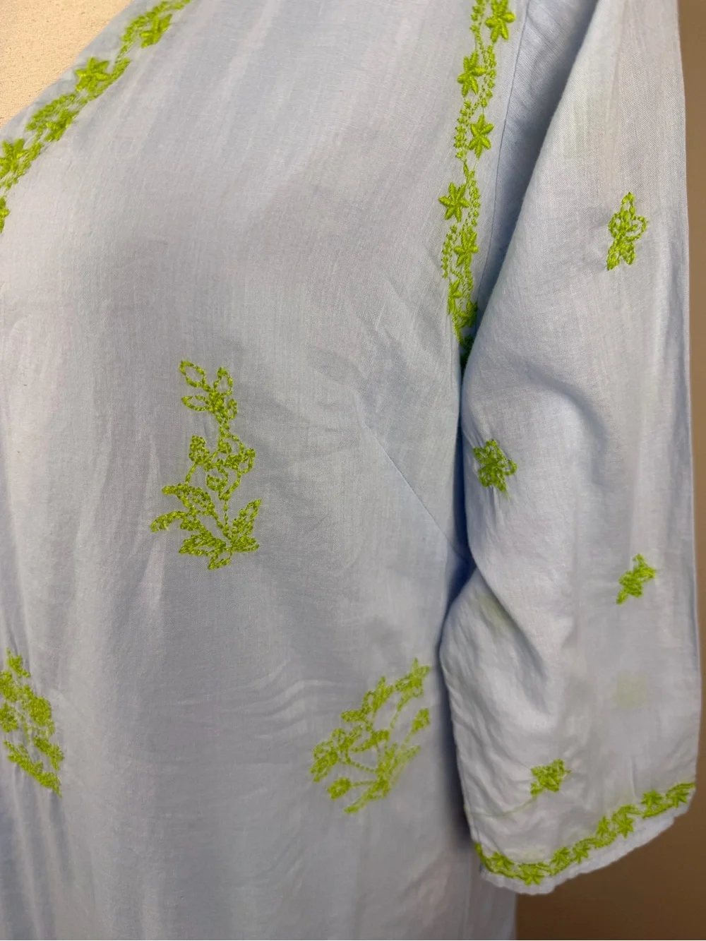 Gretchen Scott Blue Embroidered Kaftan Dress Size Small Resort Cover Up Tunic - Picture 6 of 16